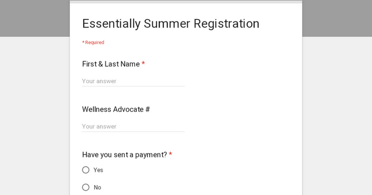 Essentially Summer Registration