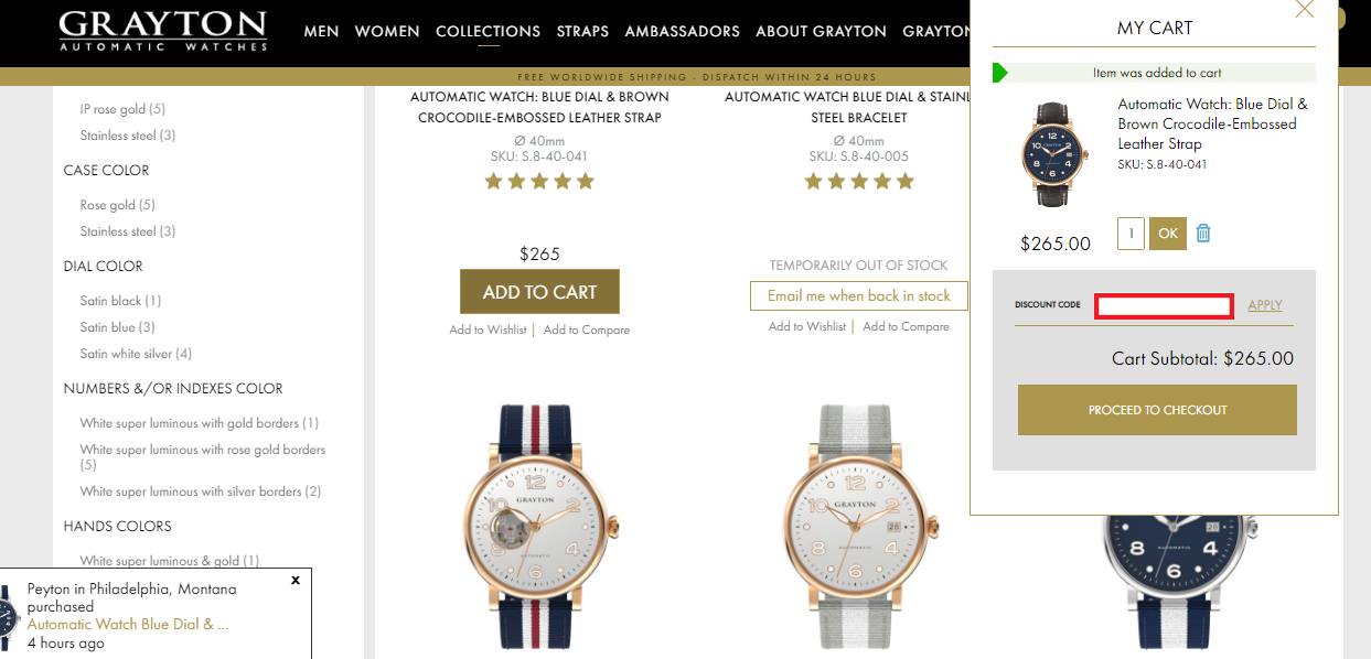 All Grayton Watches promo codes are applicable only on their official website