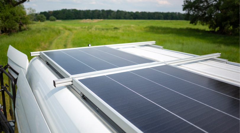 RV solar panels on top of a camper van