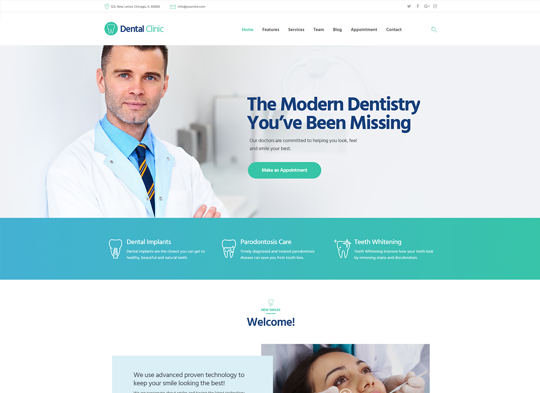 Clínica Dental |  Tema de WordPress sobre medicina y salud