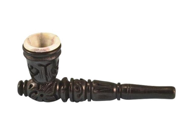Carved Tobacco Smoking Pipe with Stone Bowl.
