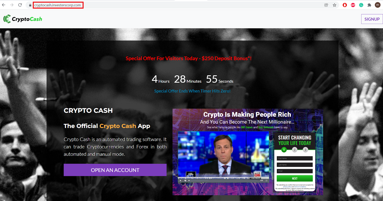 similar domain and layout to Crypto Cash