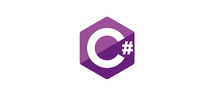 C# programming language logo with a visible purple logo displaying the text 'C#'