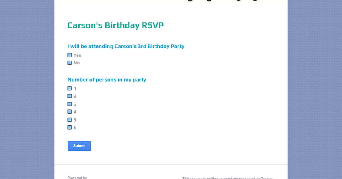 Carson's Birthday RSVP