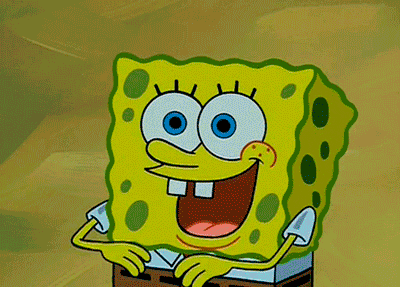 A gif of Spongebob Square Pants creating a rainbow with his hands. 