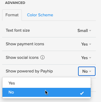 A screenshot showing you how to hide "Powered by Payhip" from your Payhip store