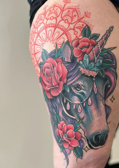 Floral Design Unicorn Tattoo Design For Women
