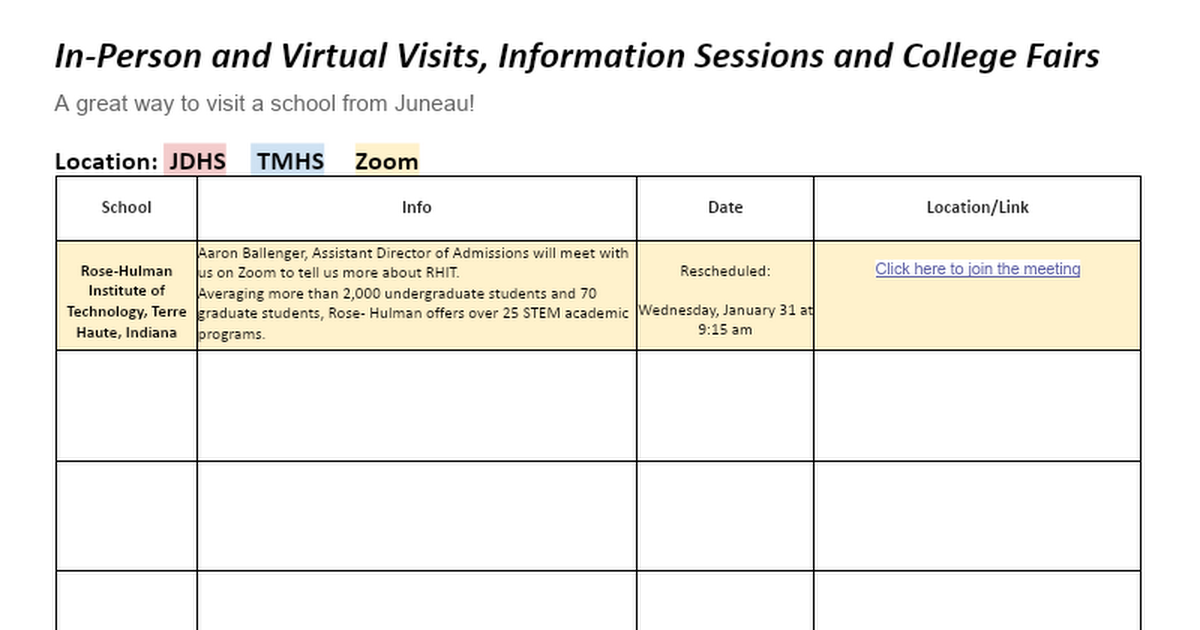 Virtual College Visits and Information Sessions