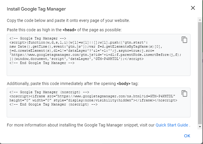 install the google tag manager tracking code