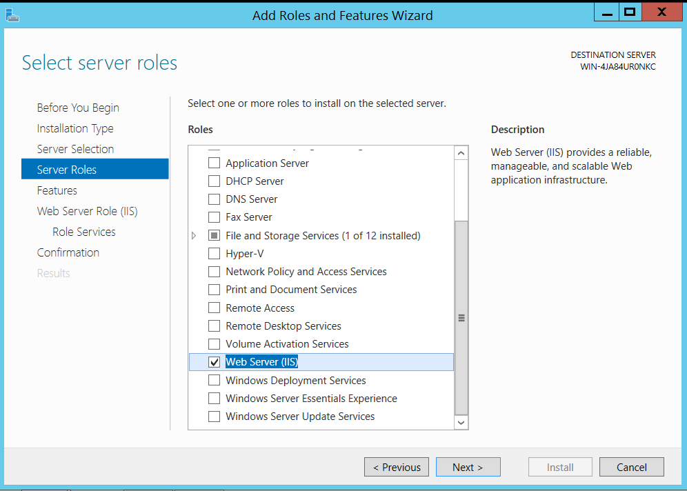 Error occurred during configuring Web Server role