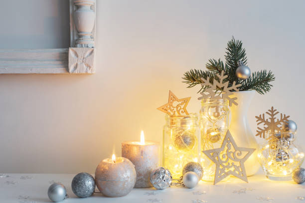 Lit candles for Christmas home decor