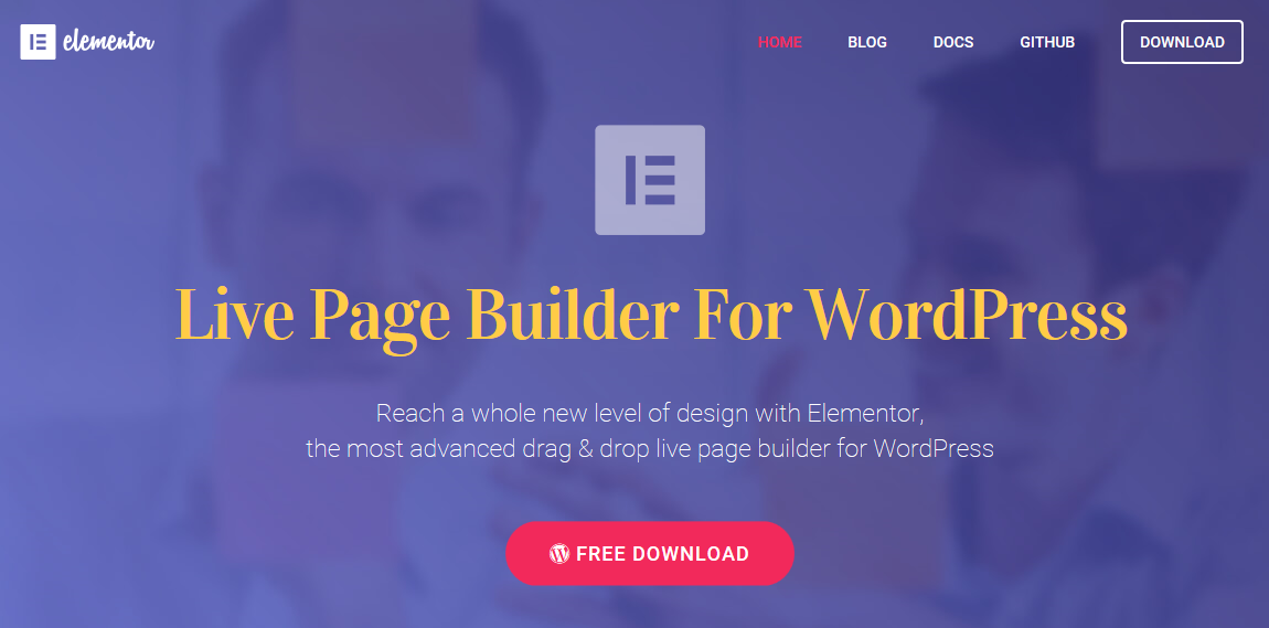 Página inicial do Elementor Live Page Builder