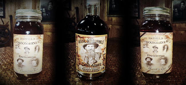 Three Different Bottles of Hatfield Moonshine Three Different Bottles of Hatfield Moonshine