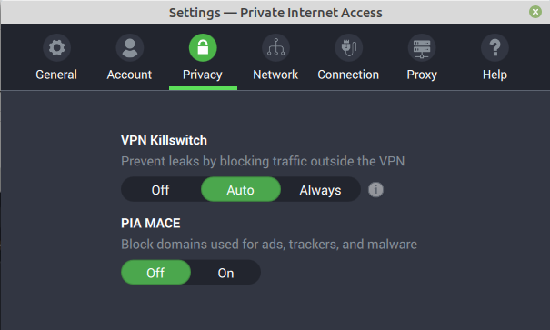 Privacy – killswitch and MACE