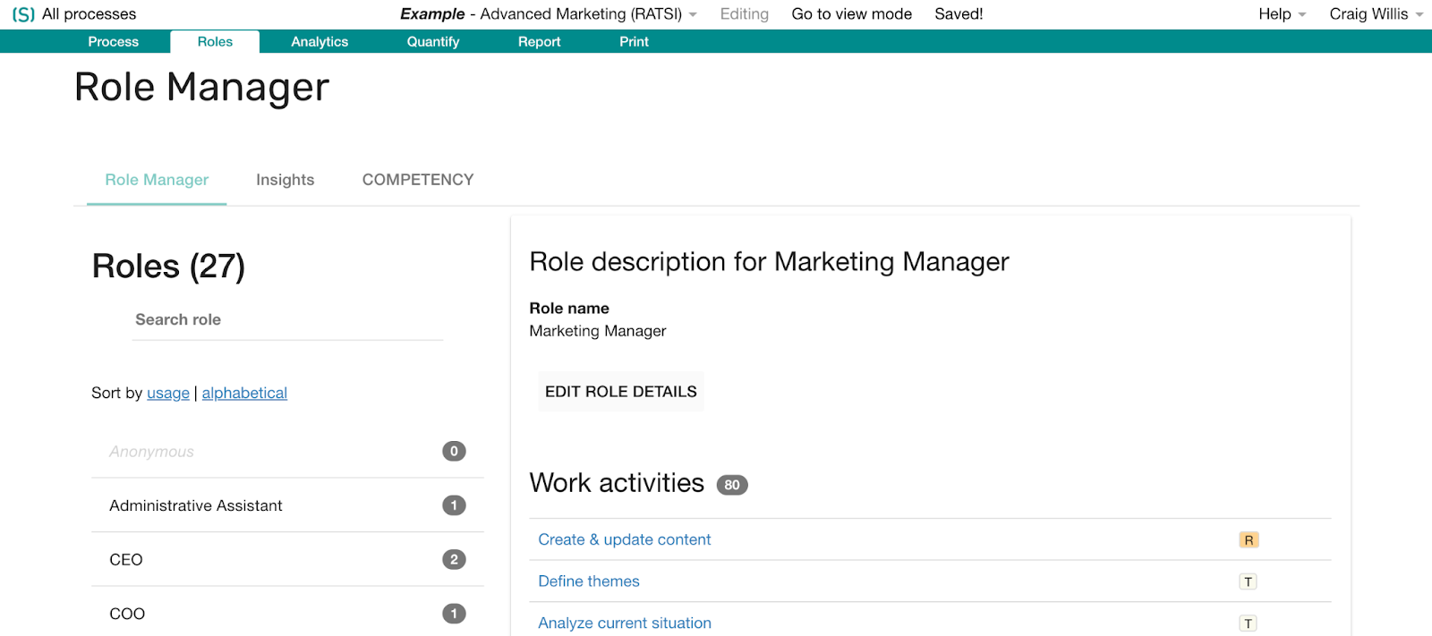 Skore Software generating role descriptions. In this case a Marketing Manager.