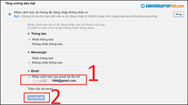 Xác nhận gửi thông báo về địa chỉ email