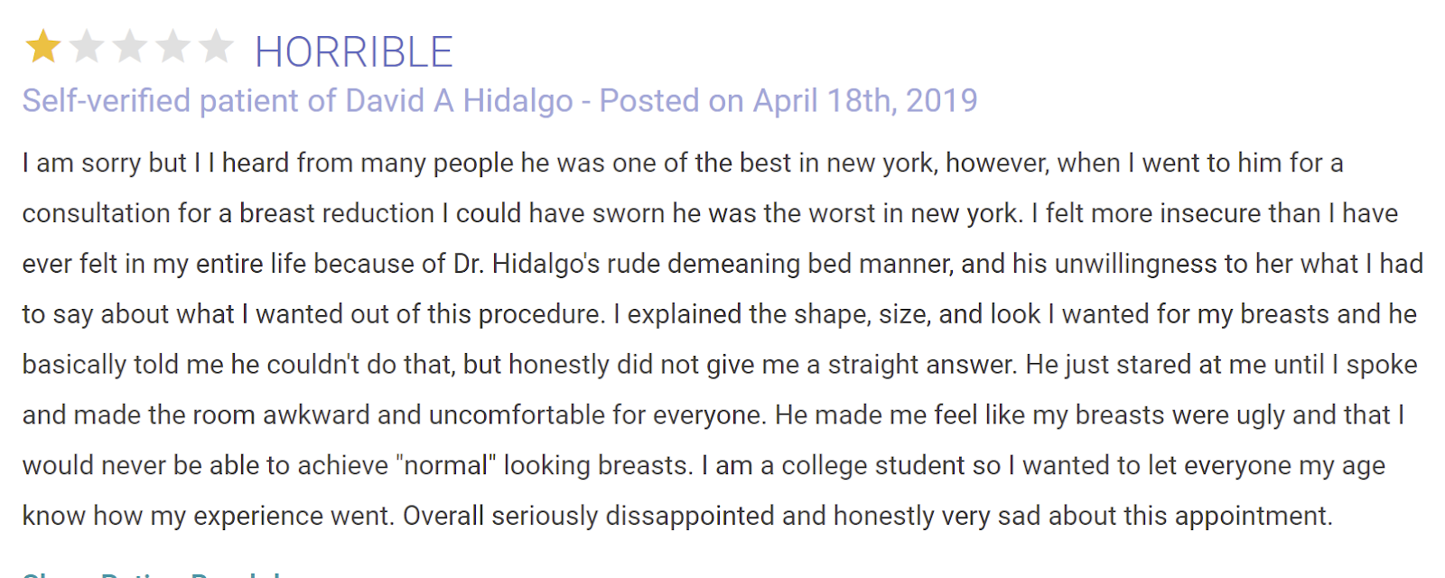 Dr. David A. Hidalgo, MD review