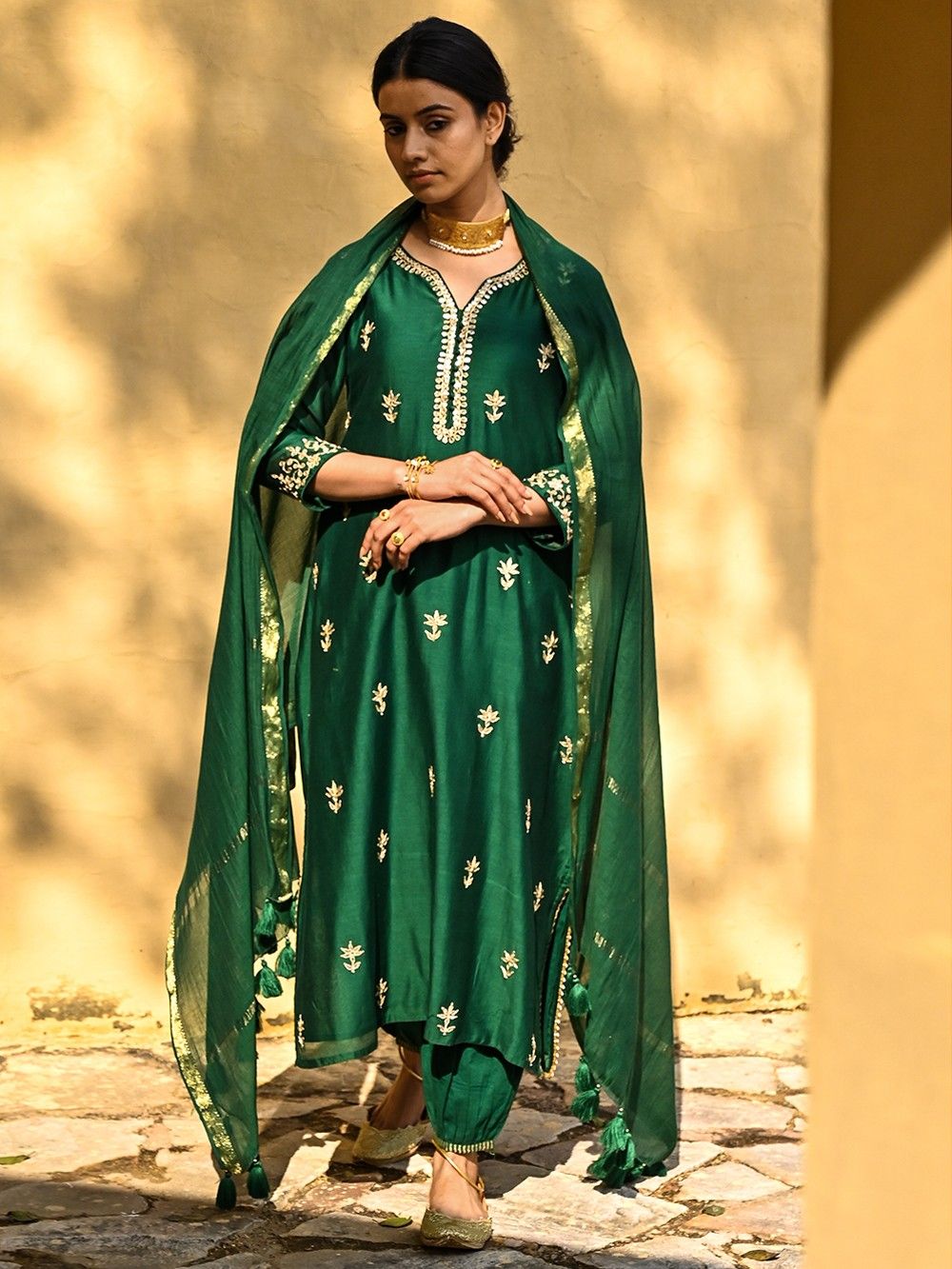 the loom - Green Gota Patti Chanderi Kurta