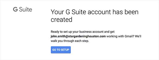 Configuração da conta do G Suite concluída