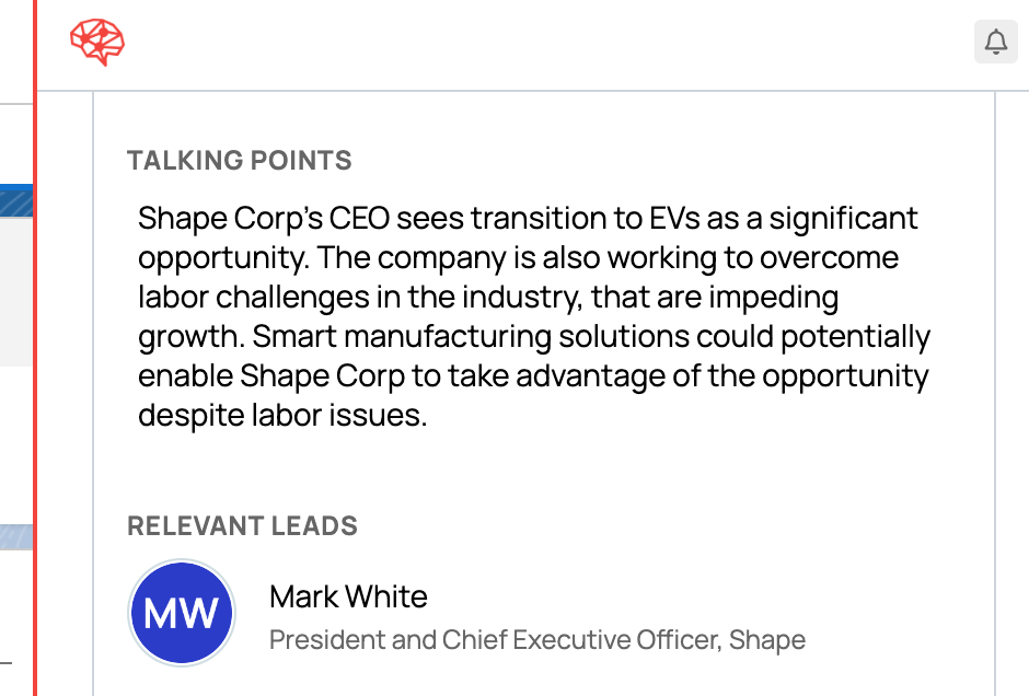Talking Point for Shape Corp about their initiative to work on EV solutions