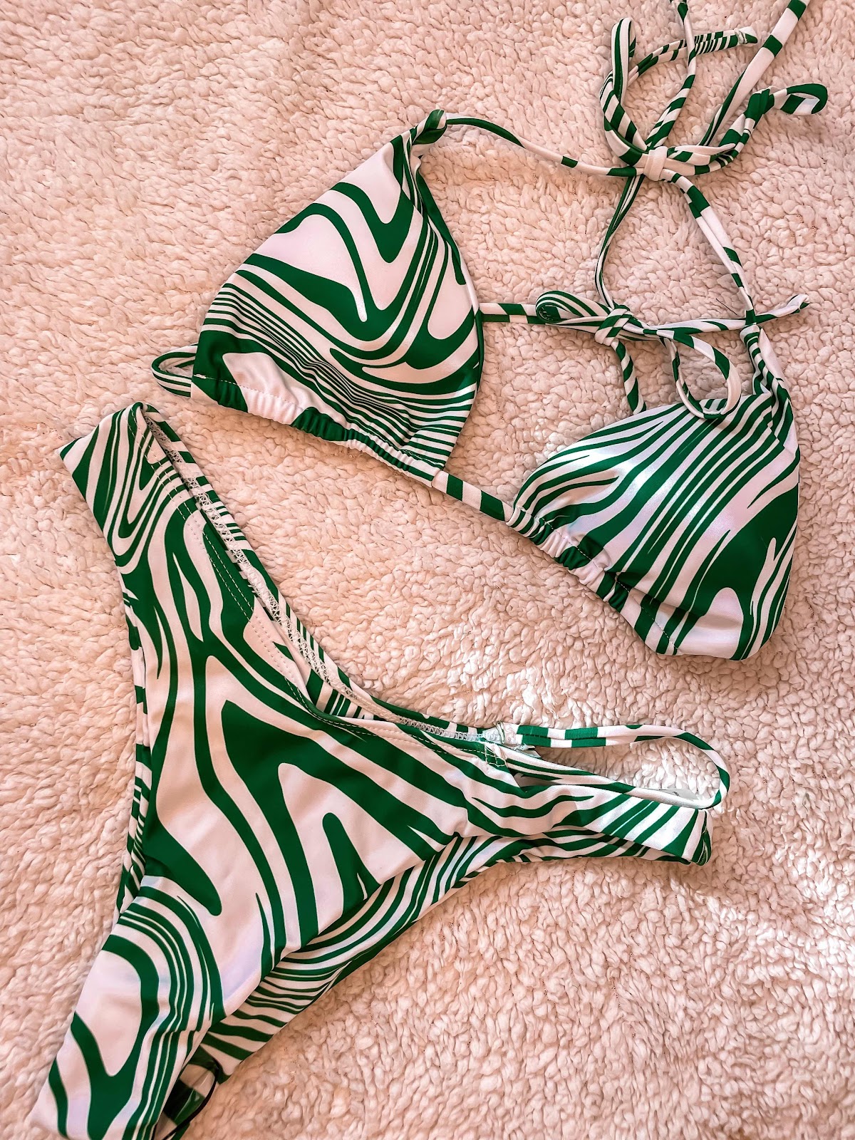 green & white striped 2 piece bikini SHEIN 