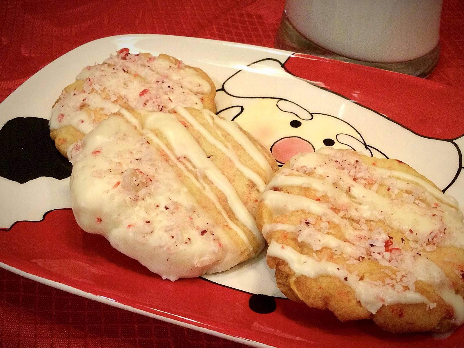Low carb White Chocolate Peppermint Cookies on Santa Plate