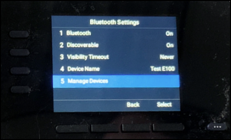 Blueooth Settings screen