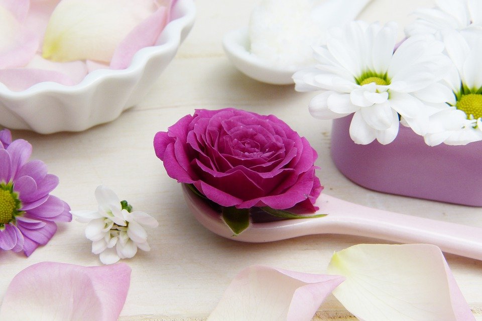 photo of pretty flowers, on a white table