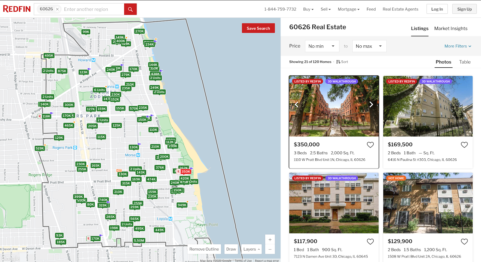 Screenshot of Redfin's real-estate listings