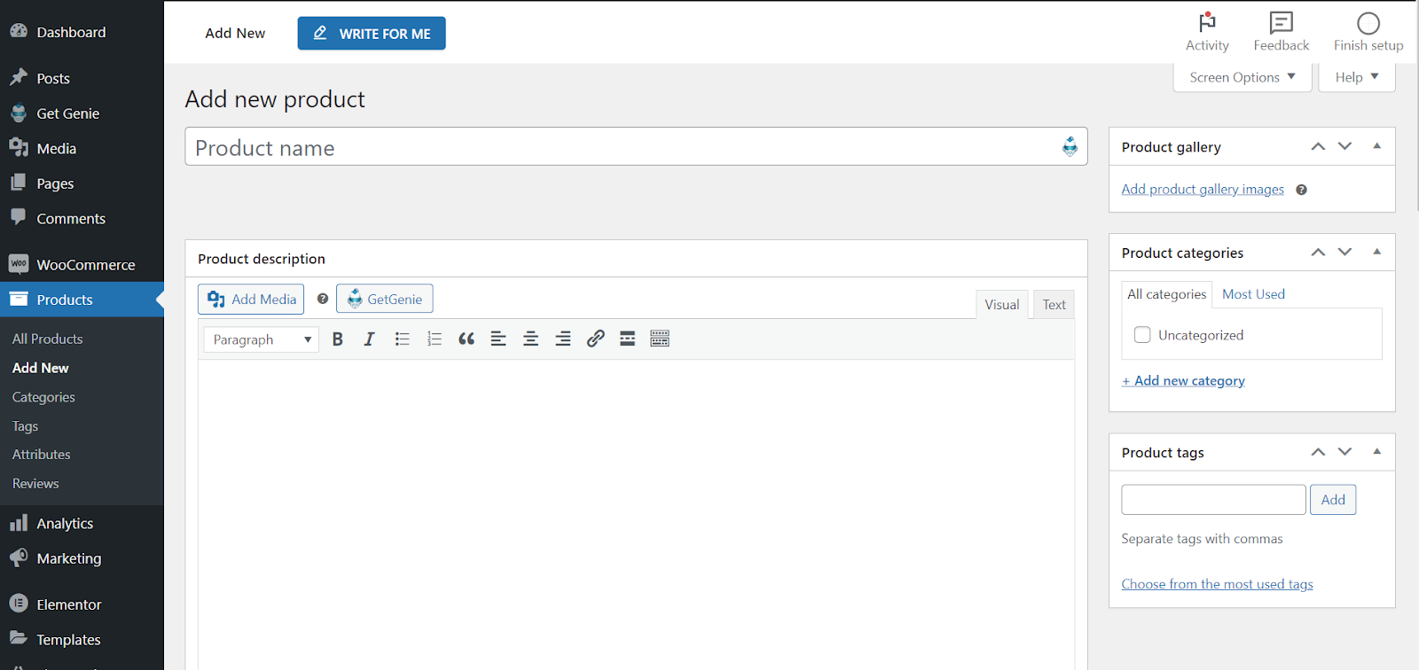 Procedura guidata GetGEnie AI WooCommerce