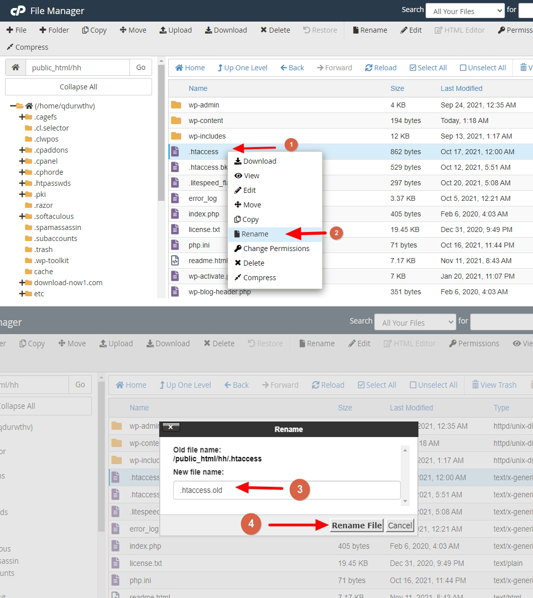 Repair the .htaccess file 