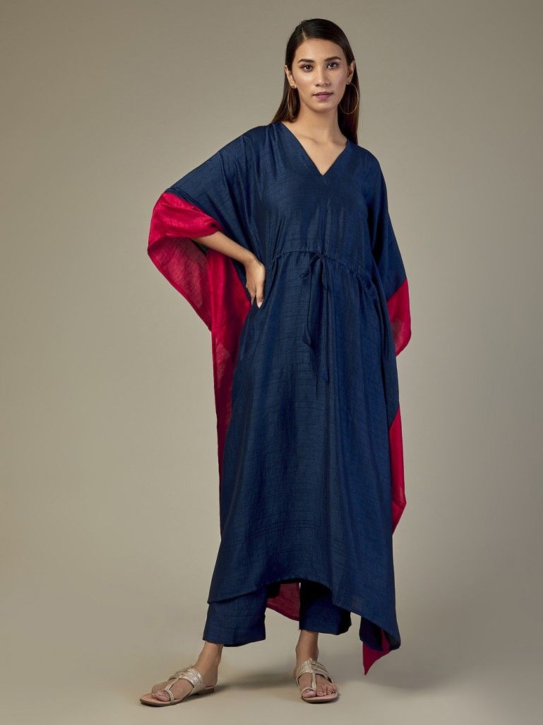 Blue Red Art Silk Kaftans with Pants