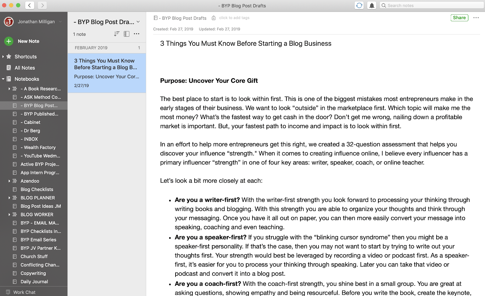 Blog Post Writing Sample Writing Example Personal Evernote Beginners 