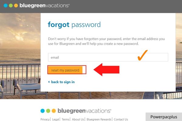 reset password of bluegreen owner account