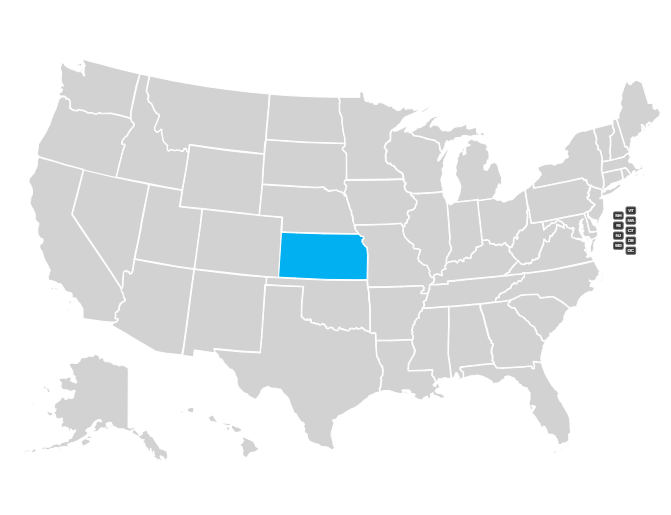 Map of the US with Kansas highlighted