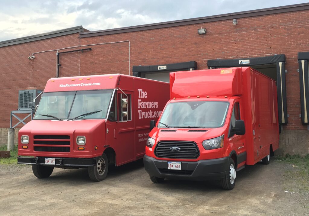 the first and second design iterations of the farmers truck mobile farmers market vehicles