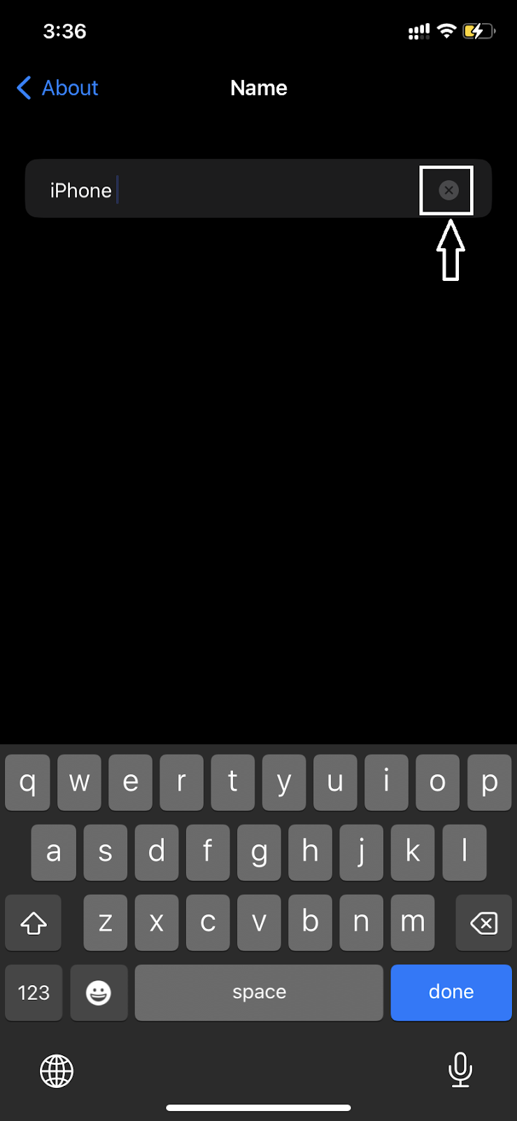 كيفية تغيير اسم iPhone - انقر X لإزالة الاسم