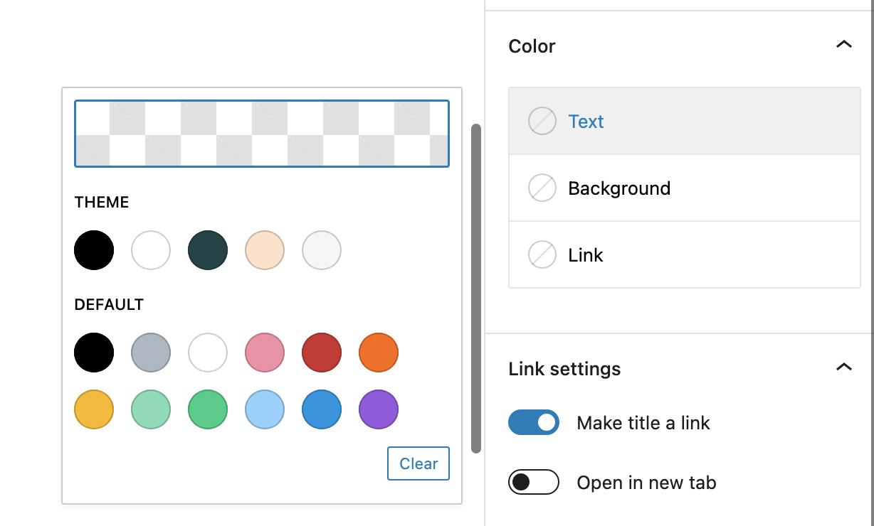 Upcoming color picker experience, showing a panel off to the side and each color listed clearly in the sidebar.