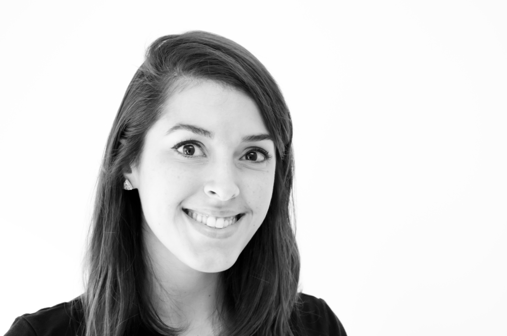 Black and white photo of Sarah Robertson, Chief Product Officer