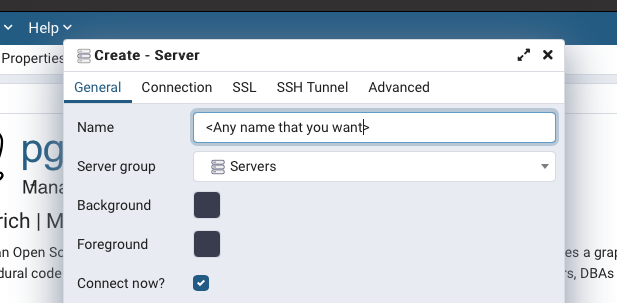 PgAdmin Docker: Set up the PostgreSQL Connection Step 1