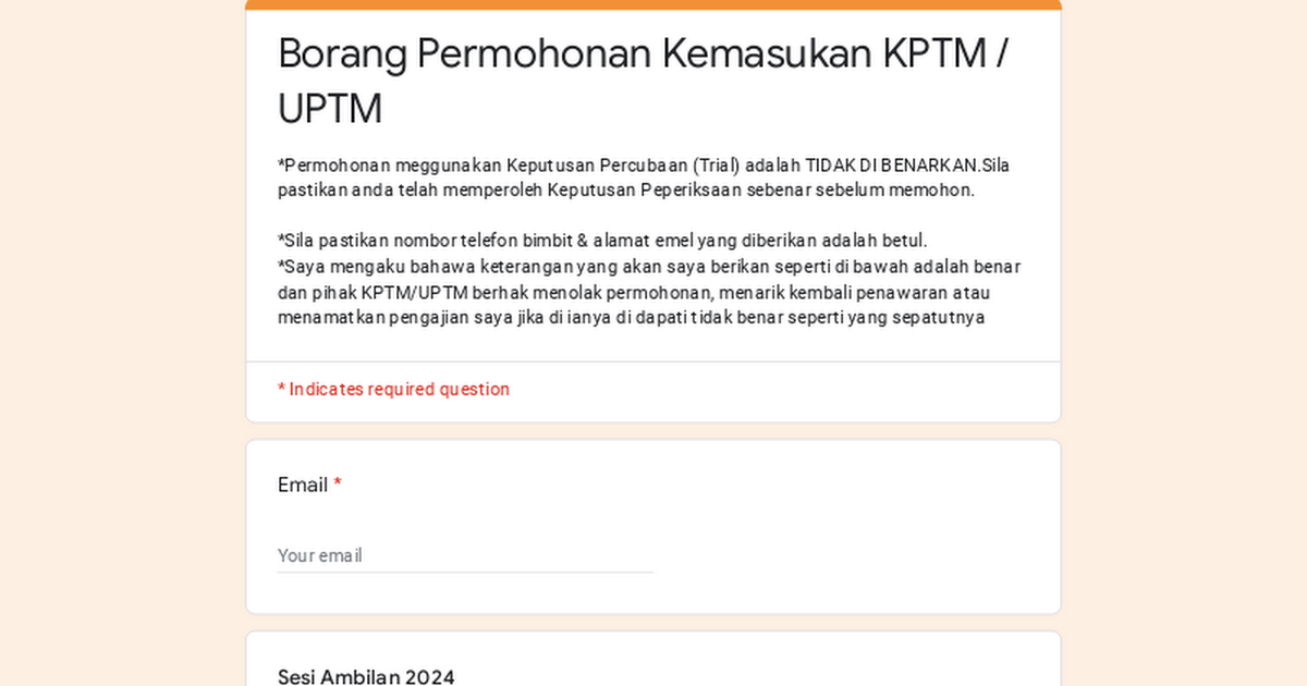 Borang Permohonan Kemasukan Kptm Kuptm