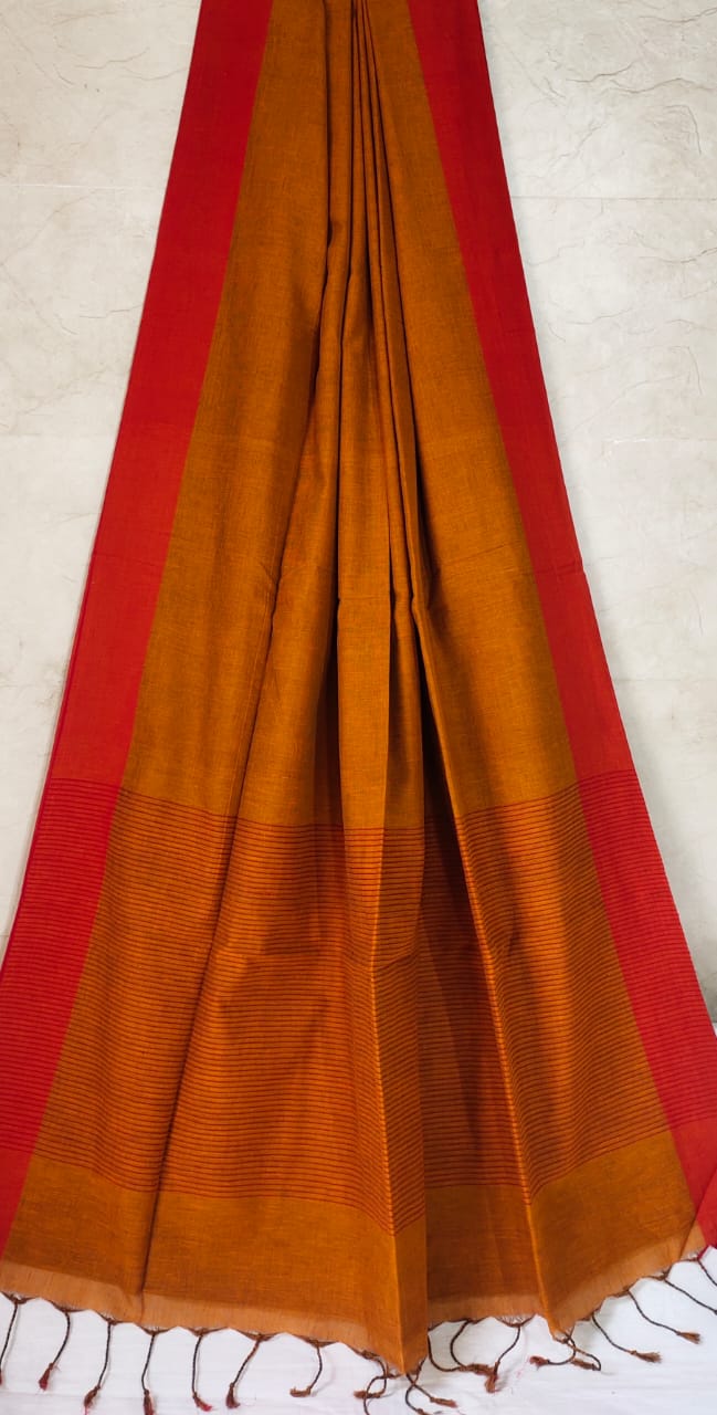 Elegant Pure Organic Hand Woven Khadi Cotton 100c Saree