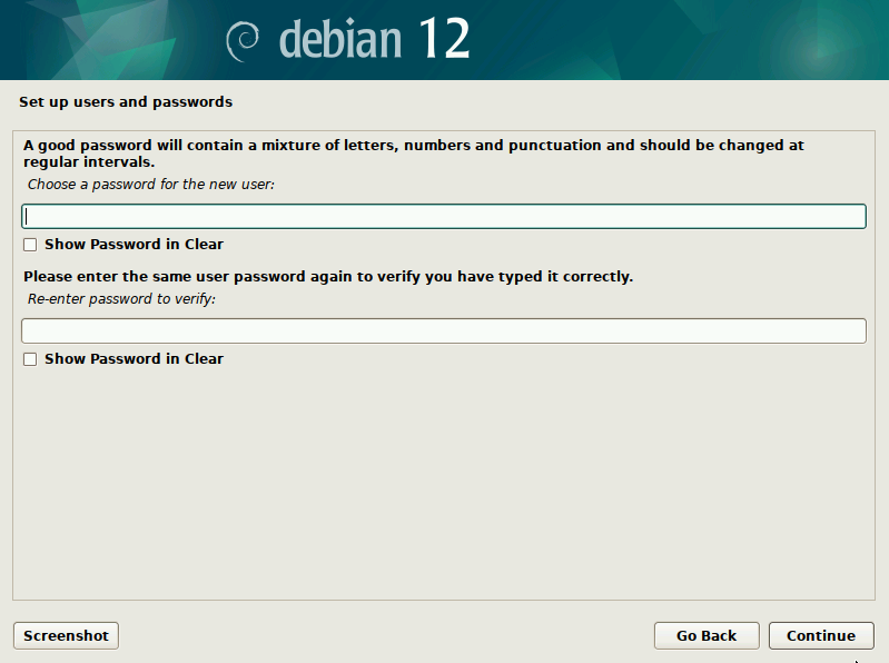debian user password