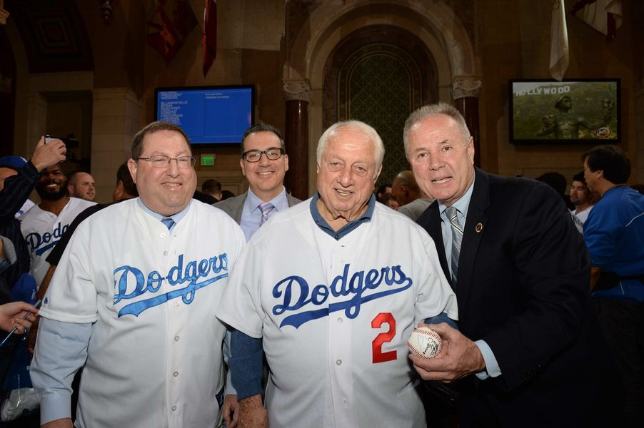 LA City Councilmember Koretz, Dodgers Tommy Lasorda, former Councilmember Tom LaBonge