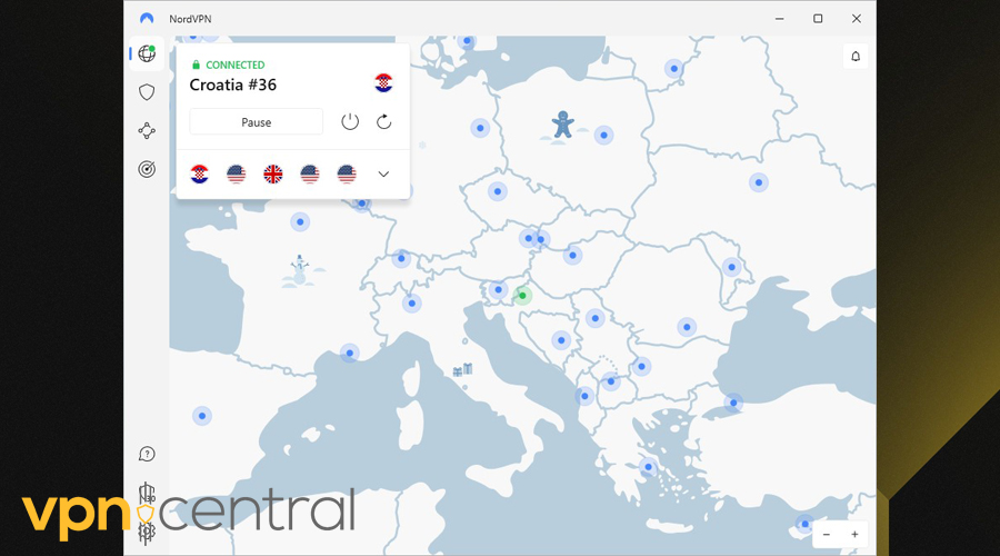 NordVPN connected to Croatia