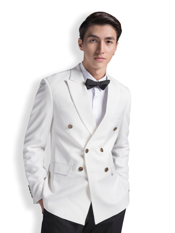 Vest trắng ngà vải sần, 2 hàng khuy( QVQ327)