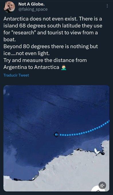 La Antártida ni siquiera existe. Hay una isla a 68 grados de latitud sur que usan para "investigación" y turistas para ver desde un bote.
Más allá de los 80 grados no hay nada más que hielo... ni siquiera luz.
Prueba y mide la distancia de Argentina a la Antártida