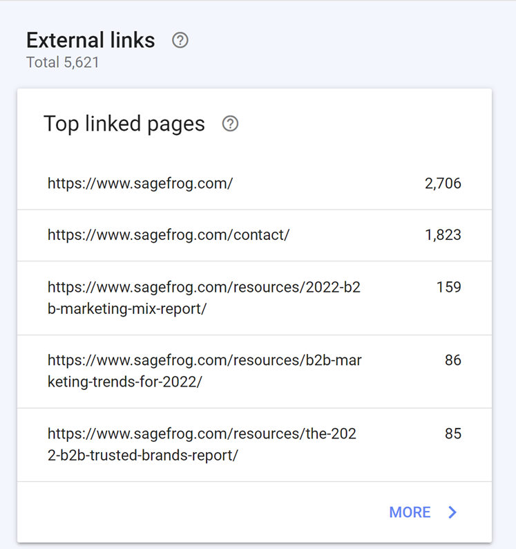 External links tab in Google Search Console