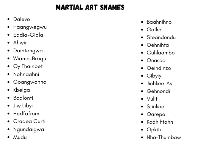 Martial Arts Names