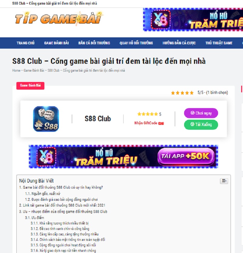 Tip Game Bài nói gì về cổng game bài đổi thưởng S88 Club